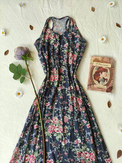 Vestido longo azul floral de malha - M - Themargare