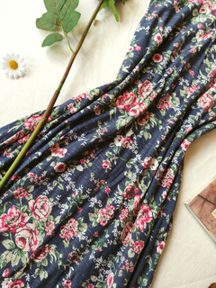 Vestido longo azul floral de malha - M - loja online