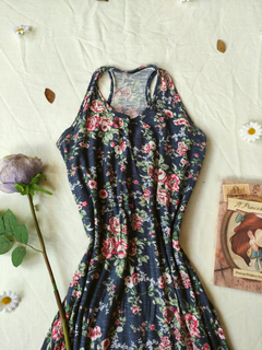 Vestido longo azul floral de malha - M - comprar online