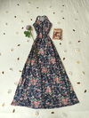 Vestido longo azul floral de malha - M
