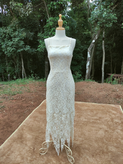 Vestido festa longo de renda pérola saia de bicos - PP/P - Themargare