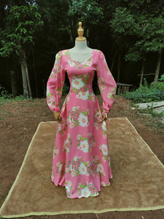 Vestido longo rosa floral godê P/M na internet