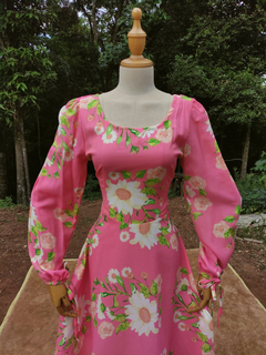 Vestido longo rosa floral godê P/M - Themargare