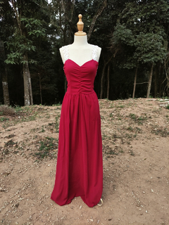 Imagem do Vestido longo festa vinho marsala com tule franzido - M