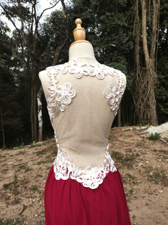 Vestido longo festa vinho marsala com tule franzido - M