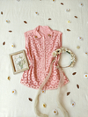 Camisa vintage rosa bordada a mão girassóis - G
