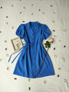 Vestido social azul vintage de botões boneca - G/GG