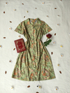 Vestido social midi vintage verde floral e paisley bordado - GG