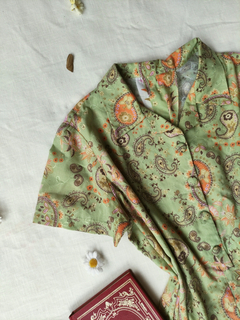 Vestido social midi vintage verde floral e paisley bordado - GG - loja online