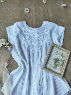 Blusa branca de algodão vintage bordada - M - comprar online