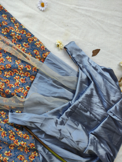 Vestido azul cetim e floral fairy - P - loja online