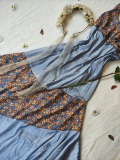 Imagem do Vestido azul cetim e floral fairy - P