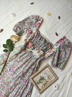 Vestido longo camponesa rosa e verde floral - M na internet