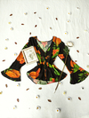 Blusa bata preta e laranja floral mangas flares - G/GG