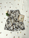 Saia midi vintage branca/preta e cinza floral - P/M