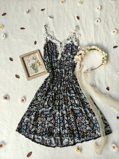Vestido marinho floral Pérola - M/G - comprar online