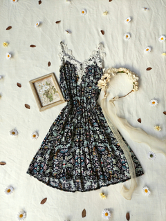 Vestido marinho floral Pérola - M/G
