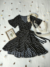 Vestido preto de bolinhas transpasado - M