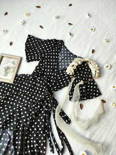 Vestido preto de bolinhas transpasado - M - loja online