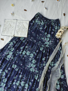 Saia longa 3 marias azul floral Hering - P/PP - loja online