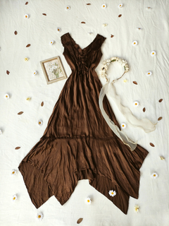 Vestido festa super midi marrom de seda Shoulder - M/G