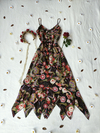 Vestido festa super midi preto/floral saia de bicos - G