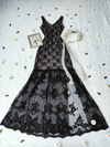 Vestido festa longo preto de tule bordado - M