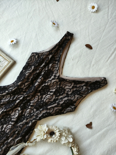 Vestido festa longo preto de tule bordado - M - Themargare