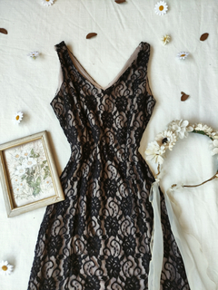 Vestido festa longo preto de tule bordado - M - comprar online