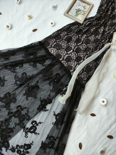 Vestido festa longo preto de tule bordado - M - Themargare
