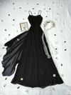 Vestido festa longo preto bordado com decote nas costas - M