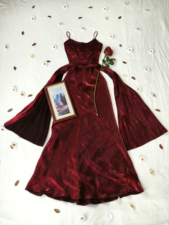Vestido festa longo vermelho escuro de cetim - P