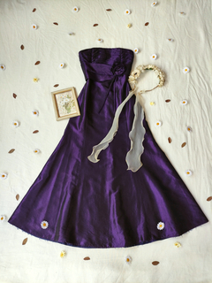 Vestido festa roxo tafetá sem alças - M