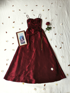 Vestido festa longo bordô tafetá de alças - P/M