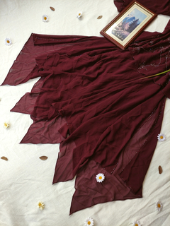 Vestido festa super midi bordô bordado saia de bicos - G - Themargare