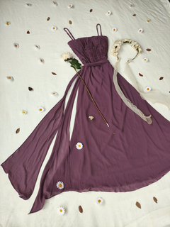 Vestido festa longo/super midi roxo vintage bordado - P - loja online