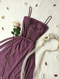 Vestido festa longo/super midi roxo vintage bordado - P - Themargare