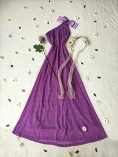 Vestido festa longo roxo tule com brilho de uma alça - P
