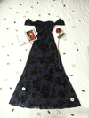Vestido festa longo azul/preto de tule e veludo - P