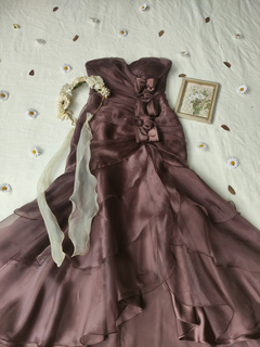 Vestido festa longo de organza marron sereia - P - comprar online