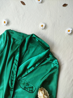 Robe de cetim verde transpassado - XG - comprar online