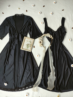 Conjunto camisola + penhoar preto vintage - G - Themargare