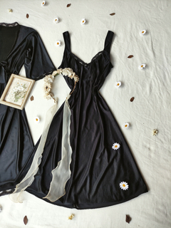 Conjunto camisola + penhoar preto vintage - G
