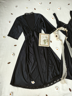 Conjunto camisola + penhoar preto vintage - G - comprar online