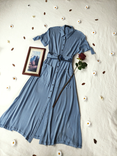 Vestido super midi chemise azul de botões - P - loja online