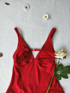 Maiô vermelho flor - M/G - Themargare
