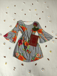 Vestido listrado preto/branco floral - M