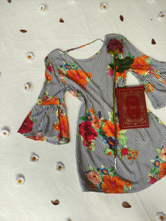 Vestido listrado preto/branco floral - M - loja online