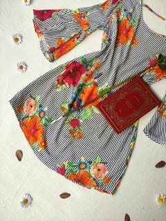 Vestido listrado preto/branco floral - M - comprar online