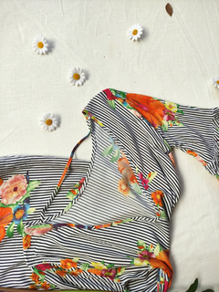 Vestido listrado preto/branco floral - M - loja online